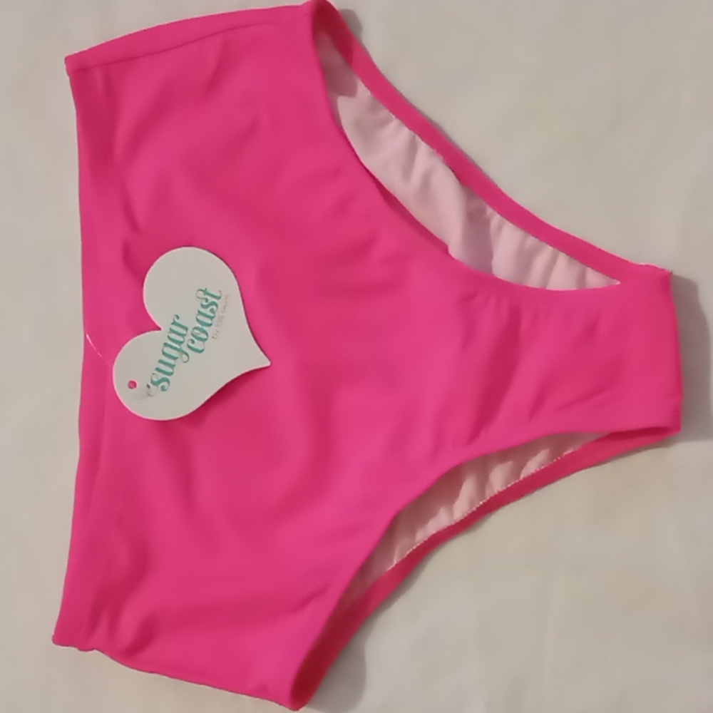 Sugar Coast By Lolli Swim Hot Pink High Waisted Bikini Bottom, Size: Small